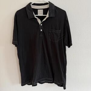Billy Reid Washed Black Pensacola Short Sleeve Polo Shirt Men's Size Extra Large